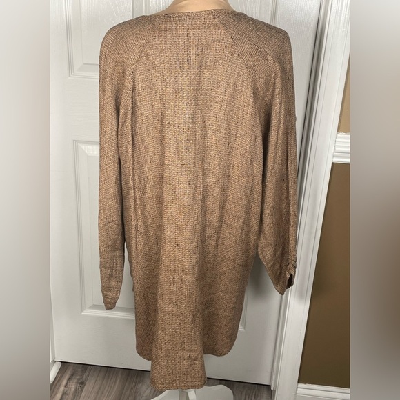 FLAX 100% Linen Long Button Cardigan Lagenlook Brown Sz Medium - Picture 6 of 8